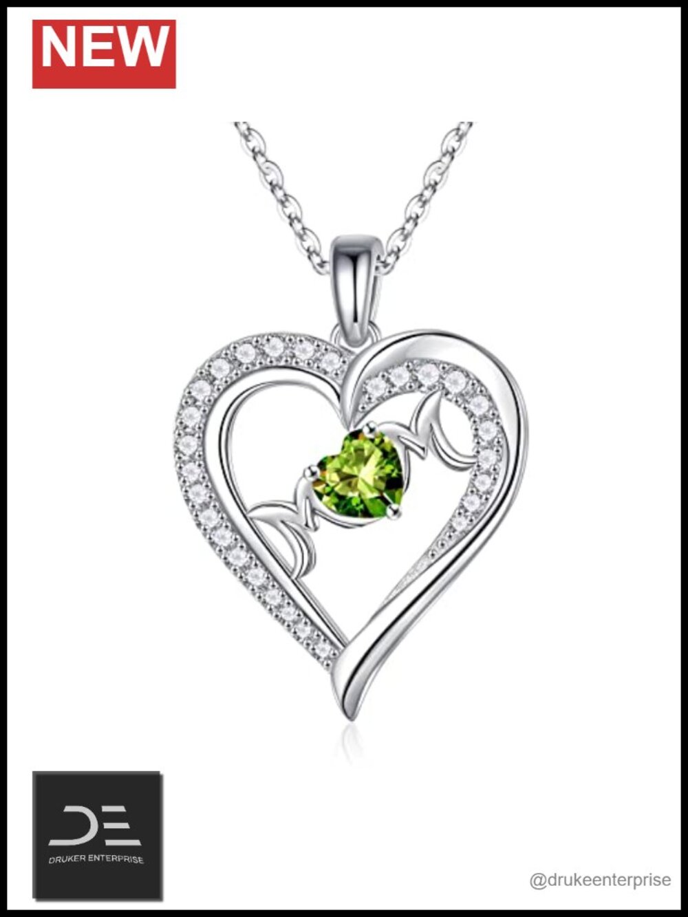925 Sterling Silver Birthstone Heart Pendant Necklace 18in Adjustable Mom Gift